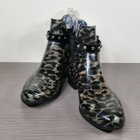 Halogen Leopard Print Studded Chelsea Rain Boots, Womens Size 8 M - Picture 4 of 11